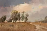 Landscape and Farmhouses by Christopher Tugwell, oil on board, sold Apr 2016