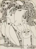 Malangatana Ngwenya, Figures and Birds, ink