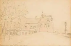 Jacobus Hendrik Pierneef, Kamper Veerscne Toren Zeeland (Holland), pencil and watercolour on paper laid down on card