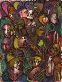 Malangatana Ngwenya, A Crowd, recto; Nude, verso, ink and watercolour on paper