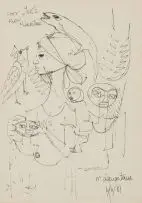 Malangatana Ngwenya, Birds and Reptiles, pen and ink