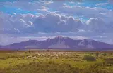 Sheep on the Open Veld by Jan Ernst Abraham Volschenk, oil on canvas, sold May 2016