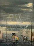 John Koenakeefe Mohl, Young Family In Trouble, Joburg Townships, oil on board