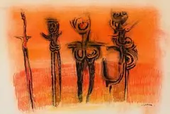 Cecil Skotnes, Four Figures, pastel on paper