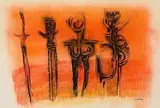 Cecil Skotnes, Four Figures, pastel on paper