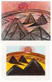 Haystacks, original woodblock and woodcut by Cecil Skotnes, carved and incised woodblock with accompanying colour woodcut, sold May 2016