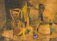 Still Life with Vessels and Thistle by Giuseppe Cattaneo, oil on paper laid down on board, offered May 2016