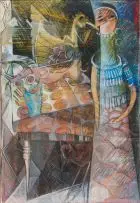 Cecily Sash, African Doll with Flying Bird, pastel