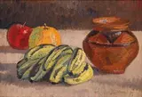 Still Life with Apples and Bananas by Jacobus Hendrik Pierneef, oil on canvas laid down on board, sold May 2016