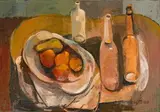 Cecil Skotnes, Still Life with Fruit and Bottles, oil on panel