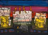 Guinea Fowl, Birds and Buck by Walter Battiss, oil on canvas, sold May 2016