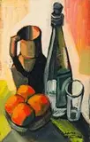 Peter Clarke, Still Life with Oranges, Bottle and Jug, oil on canvas laid down on board