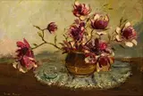 Still Life with Magnolias by Adriaan Boshoff, oil on canvas laid down on board, sold May 2016