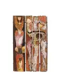 Lucky Sibiya, Three Figures, four carved, incised and painted wood panels with metal frame