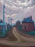 Bertha Everard, Spring Evening, Longueval, oil on board