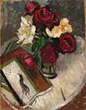 Freida Lock, Still Life with New Yorker Magazine and Roses
