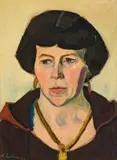 Maggie Laubser, Portrait of a Woman with Necklace and Earrings, oil on board