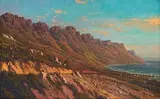 Tinus de Jongh, Twelve Apostles from Camps Bay, oil on canvas