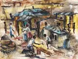 The Bench Maker by Ephraim Ngatane, ink and watercolour, sold Nov 2015