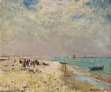 Boats on a Beach by Terence McCaw, oil on canvas, sold Nov 2015