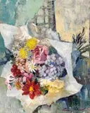 Bouquet of Spring Flowers by Terence McCaw, oil on canvas laid down on board, offered Nov 2015