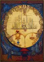 Raymond Andrews, A Dream Remembered, carved, incised and painted wood panel with gold leaf