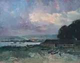 Boats on the Shore by Errol Boyley, oil on canvasboard, sold Nov 2015