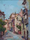 Street Scene with Street Lamp by Gregoire Boonzaier, oil on board, sold Nov 2015