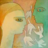 Conversation by Bettie Cilliers-Barnard, oil on canvas, sold Nov 2015