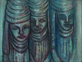 Alexis Preller, Three Benin Figures, oil on canvas laid down on panel