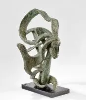 Zoltan Borbereki, Wind, bronze with a verdigris patina, on a painted bronze base