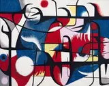 Jack Heath, Thornveld in Red and Blue, enamel on board