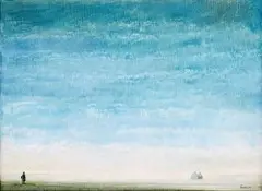 Keith Alexander, Lone Figure, oil on paper laid down on board
