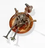 David Brown, Homage to a Free-range Chicken, wood, iron and ceramic plate