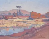 Landscape with Riverbed by Jacobus Hendrik Pierneef, oil on canvas, offered Nov 2015