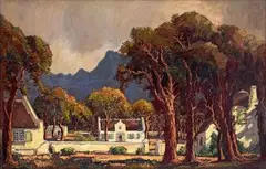 Jacobus Hendrik Pierneef, A Cape Farm Near Stellenbosch, oil on board
