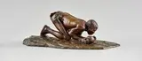 Anton van Wouw, The Dagga Smoker, bronze with a dark brown patina, on a wooden base