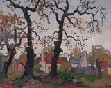 Three Bare Oaks, Autumn, Newlands by Gregoire Boonzaier, oil on canvas, sold Nov 2015