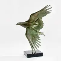 Robin Lewis, Fish Eagle, copper with a verdigris patina, mounted on a marble base
