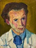 Maggie Laubser, Portrait of a Man with Bow Tie, oil on paper laid down on board