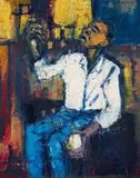 Ephraim Ngatane, Seated Man, oil on board