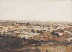 Landscape with Settlement by Anton Karstel, oil on canvas, offered Apr 2015