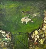 Penny Siopis, The Sheep in the Meadows, oil on board