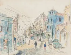 George Enslin, Hanover Street, CT, pen, ink and watercolour