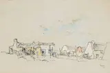 Cottages, Arniston by Gregoire Boonzaier, pen and ink and watercolour, sold Apr 2015
