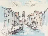 Canal Scene in Venice with Tower by Gregoire Boonzaier, watercolour, offered Apr 2015