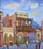 Kenneth Baker, Cape Town Street Scene with Table Mountain