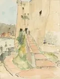 David Botha, Entrance Steps, Italy, watercolour and ink