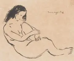 Jean Welz, Nude Hugging her Knee, brush and ink on paper