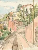 David Botha, Italian Street Scene, watercolour and ink